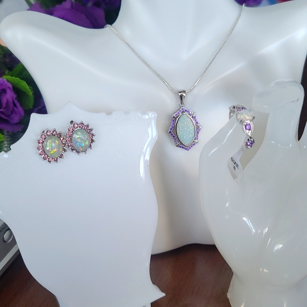 (NWT) World Class Oval-Cut White Opal & Amethyst Set